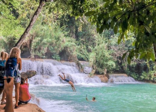 Swimming in Kuang Si Waterfalls